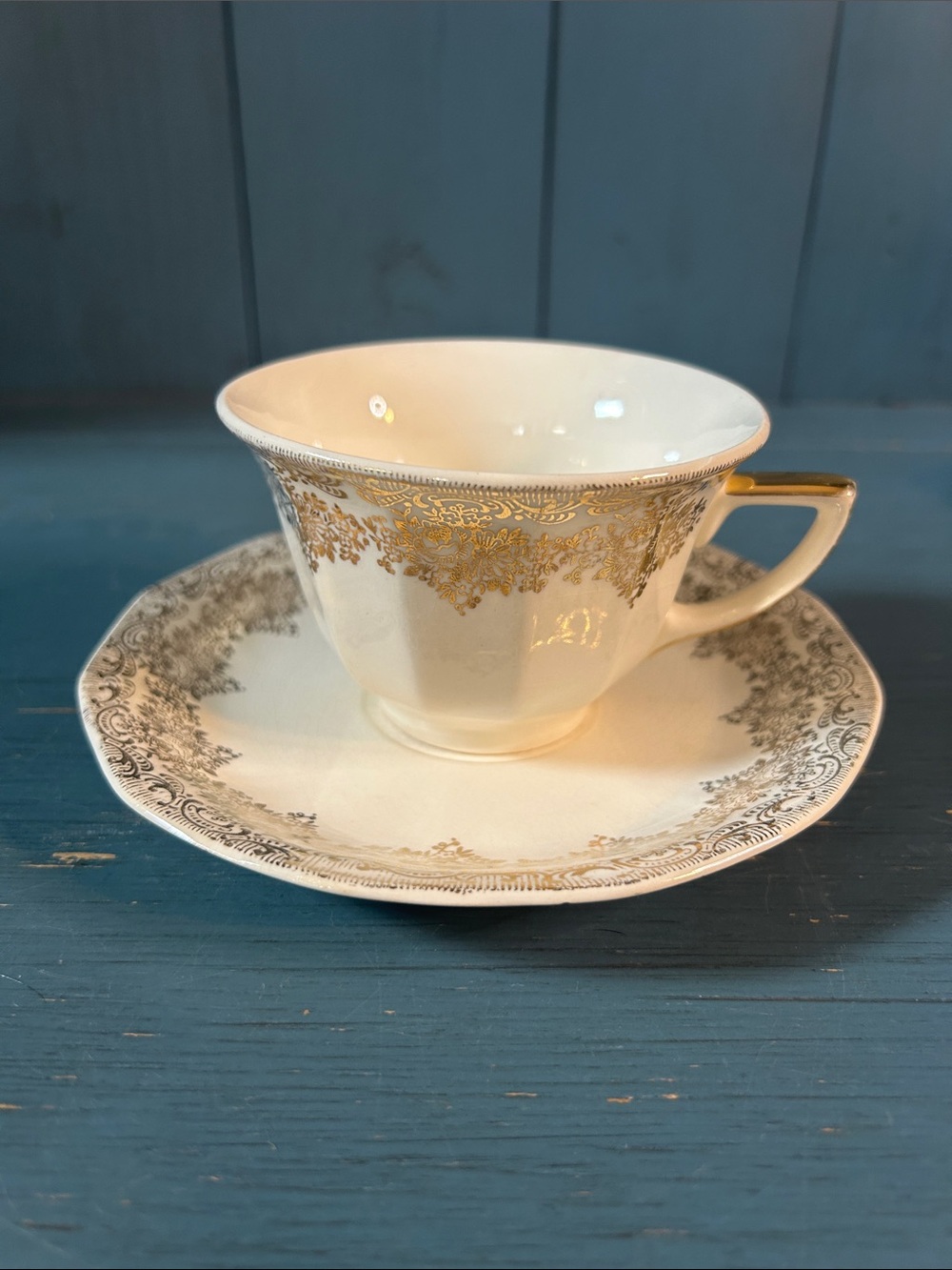 Classic Cream and 22K Gold Porcelain Teacup and Saucer - Elegant Home Dining